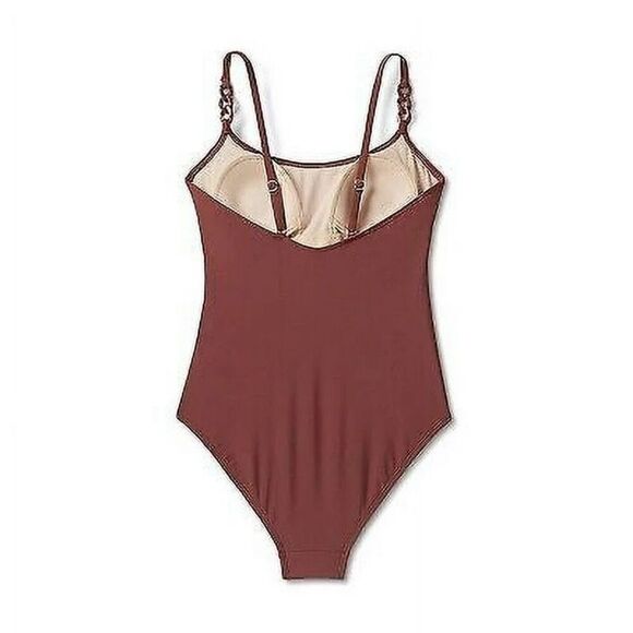 New Womens Kona Sol Brown Chain Link Medium Coverage One Piece Swimsuit - Sz M - Picture 3 of 4